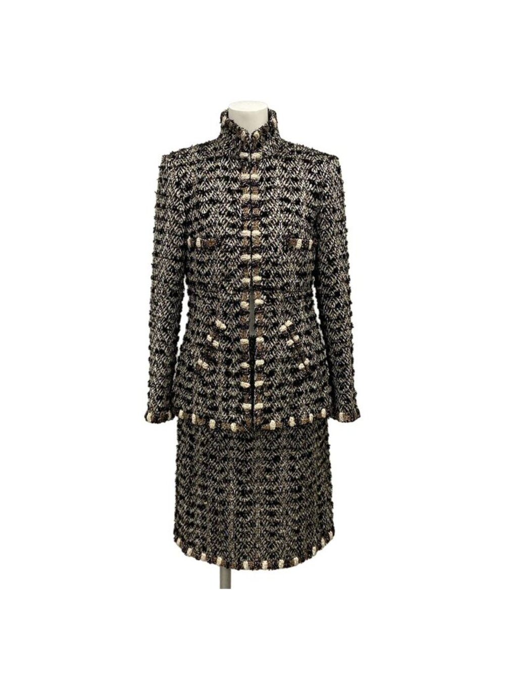 Chanel Skirt Suit S Black Gold Ivory Tweed Gripoix Cotton